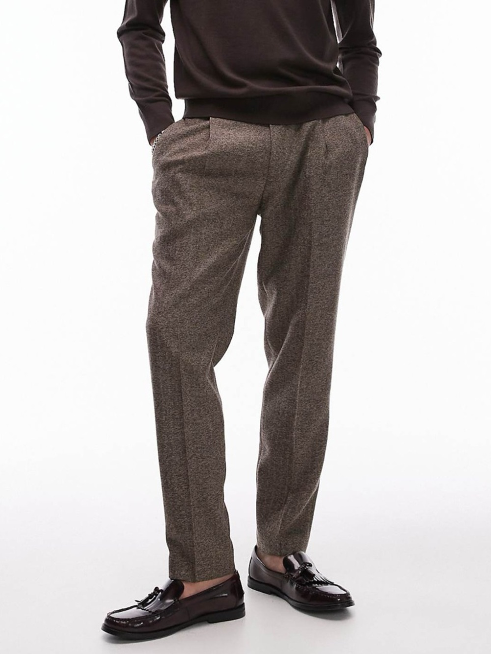 NWT ASOS/Topman Sz W28/L30 Tapered Herringbone Pleated Suit Wool Blend Trousers